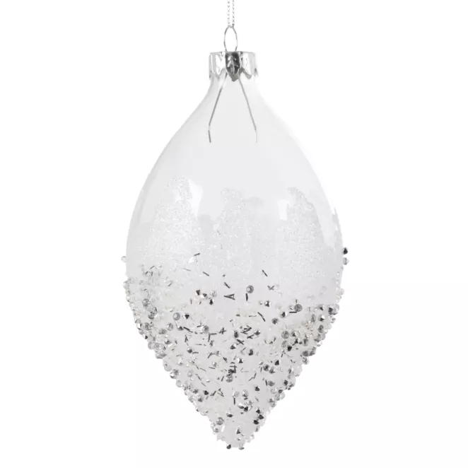 Szklana bombka choinkowa w kształcie łezki ręcznie zdobiona