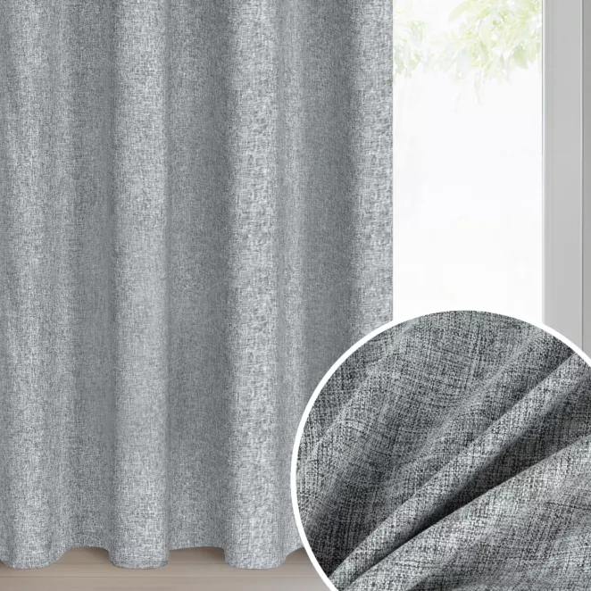 Zasłona stalowa z matowej tkaniny z efektem melanżu 140x250 cm przelotka - ADELINA