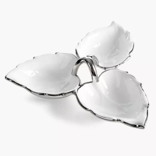 Misa dekoracyjna biało, srebrna w kształcie liścia 30x9 cm DONA