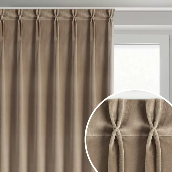 Zasłona ciemnobeżowa z welwetowej tkaniny 80x270 cm (wymiar podany na gotowo) system flex - MELANIE