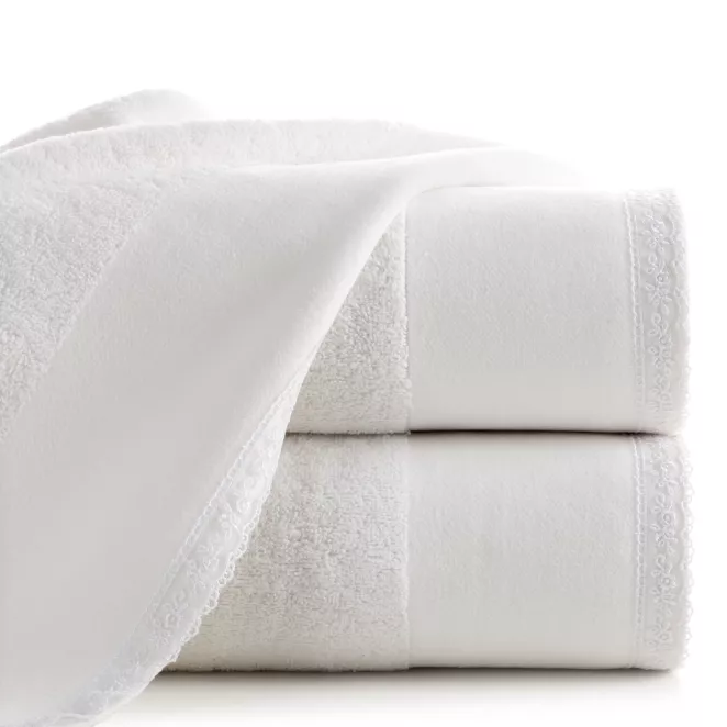 Ręcznik do rąk 30x50 cm bawełniany kolor biały z koronkową bordiurą 500 g/m2 EMI