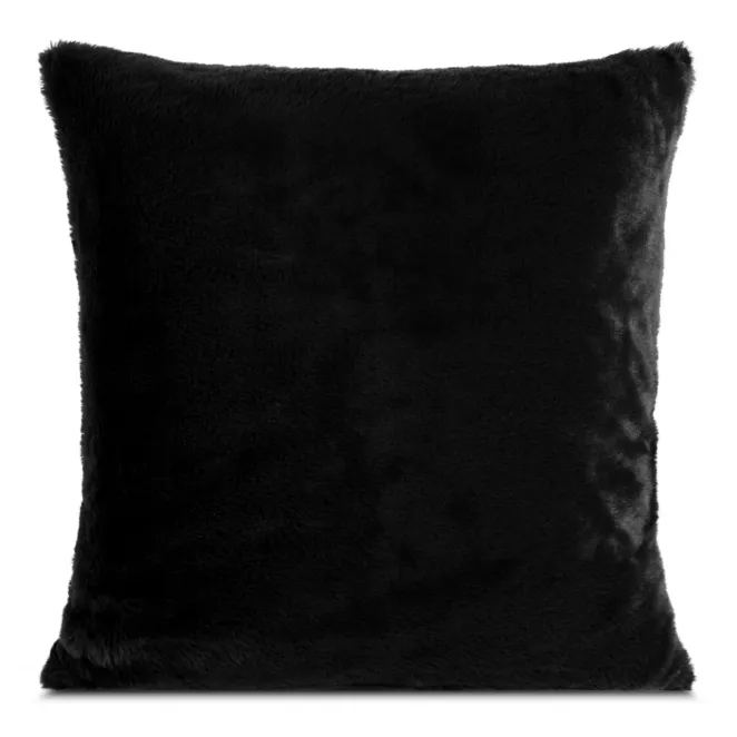 Poszewka na poduszkę 60x60 cm czarna z miękkiej futrzanej tkaniny NINA