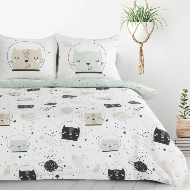 DESIGN 91 Komplet pościeli dziecięcej KIDS 13 z bawełny renforce z motywem kotów w kosmosie