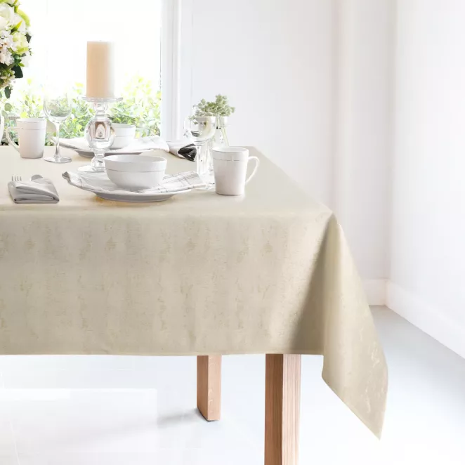 Obrus kremowy 140x220 cm SPARKLE przeszywany złotą nicią