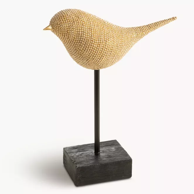 Figurka złota w kształcie ptaszka o drobnym strukturalnym wzorze 21x8x26 cm ELDO 2