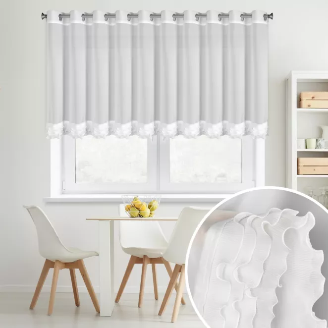 Firana biała z szyfonu zdobiona falbanką  400x80 cm przelotka - LUISA