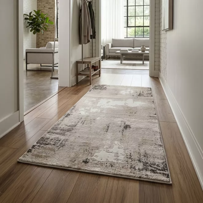 Dywan 80x150 cm jasnoszary, biały zdobiony abstrakcyjnym wzorem ASIA 4