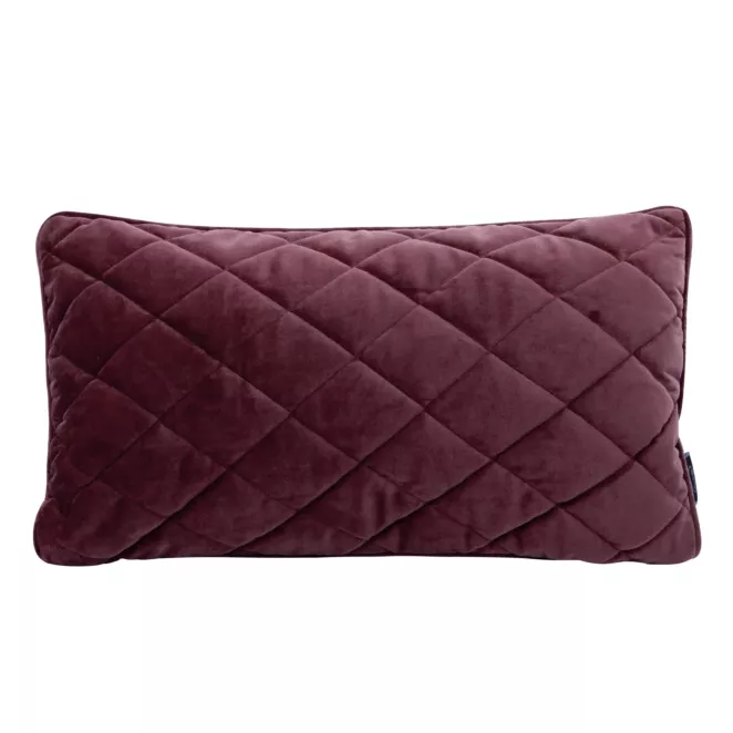 Poduszka 30 x 50 cm bordowa pikowana we wzór karo z ozdobną wypustką na brzegach VELVET 29