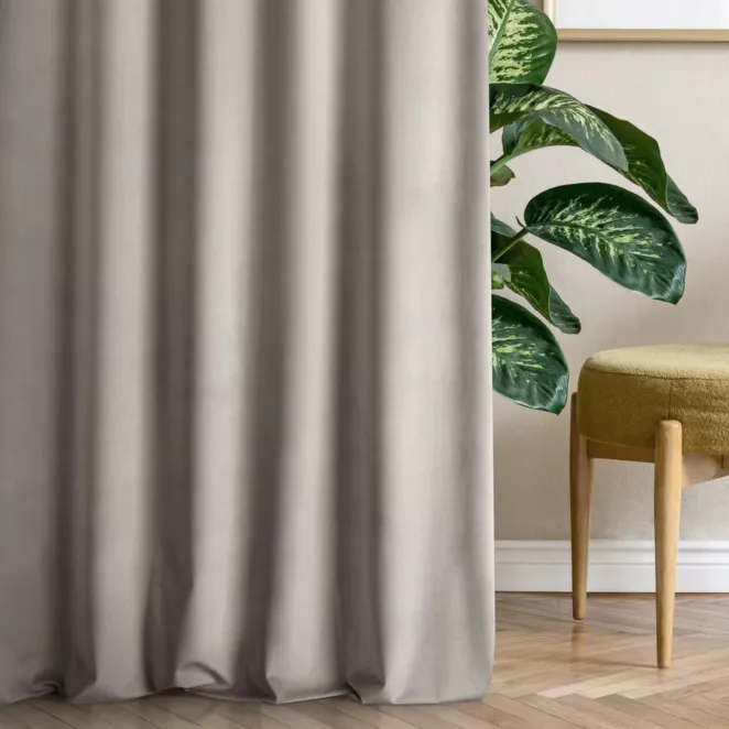 Tkanina zasłonowa, miękka, welwetowa, z subtelnym połyskiem