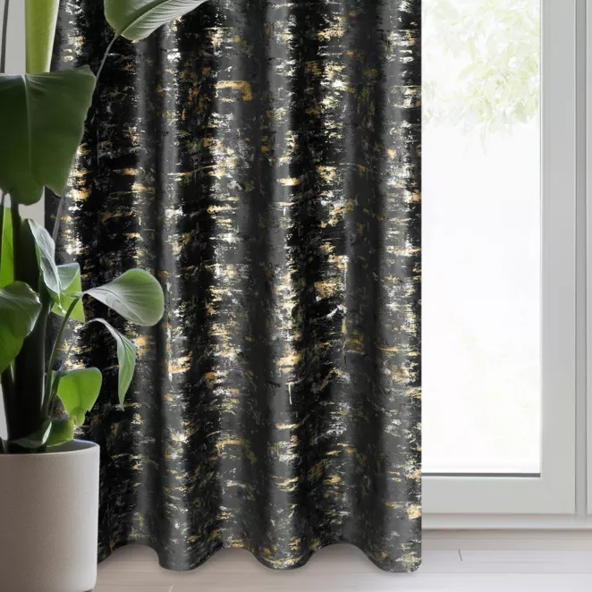 Zasłona czarno, złocista zdobiona marmurkowym wzorem, welwetowa 140x250 cm przelotka - TAMI