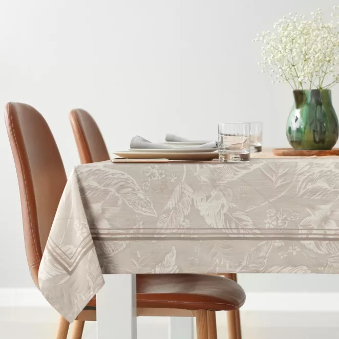 Obrus na stół 140x240 cm beżowo, kremowy w wzorem roślinnym SUMMER13 - kolekcja FOREST SUMMER