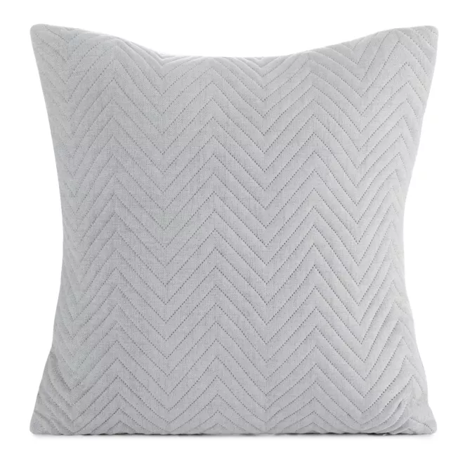 Poszewka na poduszkę 45x45 cm o strukturze lnu pikowana metodą hot press w wzór jodełki srebrna LEN Eurofirany Premium