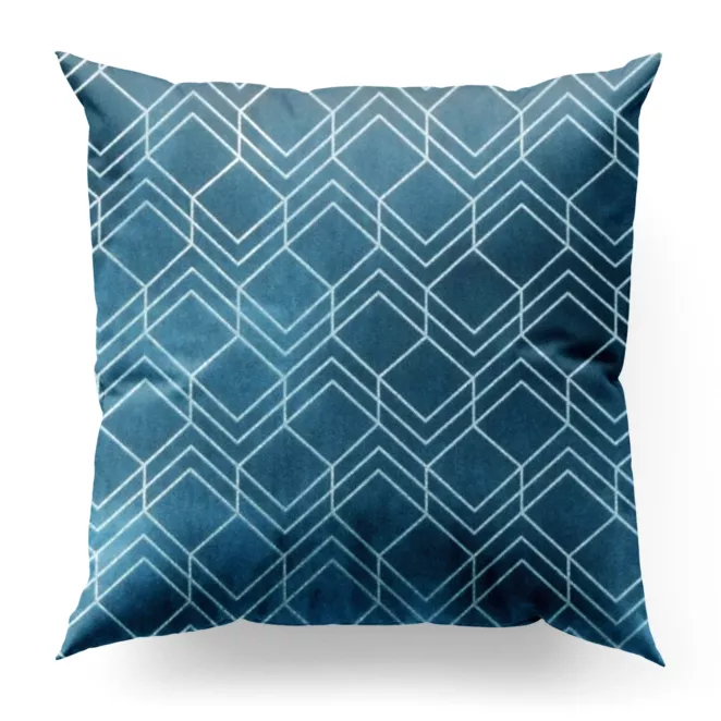 Poszewka szyta ISMENA ciemnoturkusowa z tkaniny welwetowej z geometrycznym błyszczącym nadrukiem