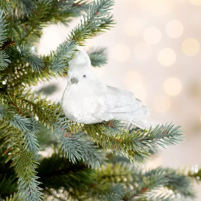 Ozdoba choinkowa PTAK z lśniącego miękkiego materiału, na klipsie