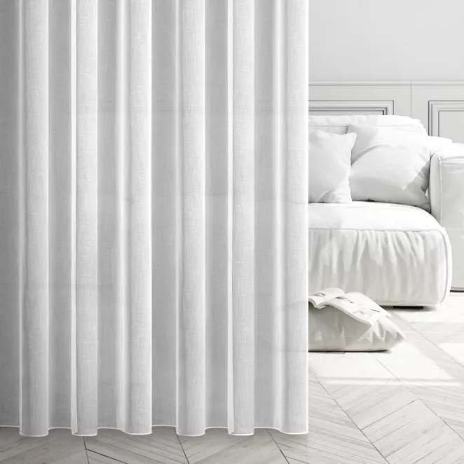 Firana szyta na taśmie 5 cm ALBERTA biała z półprzezroczystej matowej tkaniny o naturalnym splocie