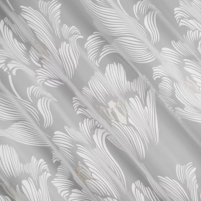 P269/1 Firana szyta na taśmie 5 cm naturalna burnout z miękkiej tkaniny wiskozowej w kwiatowy wzór, wykończona obciążnikiem