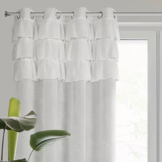 Zasłona biała zdobiona falbanami z moherowej tkaniny 140x250 cm przelotka - AGIS