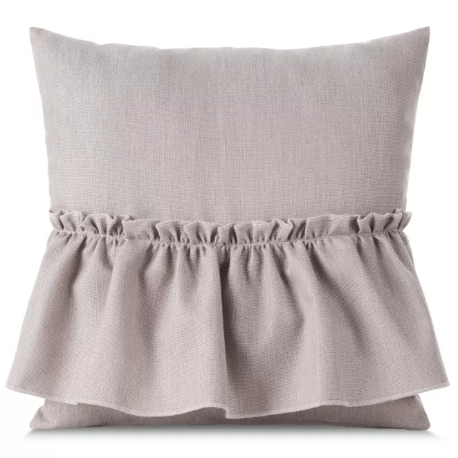 Poszewka na poduszkę 40x40 cm pudrowo różowa z falbaną z tkaniny o płóciennym splocie LENA