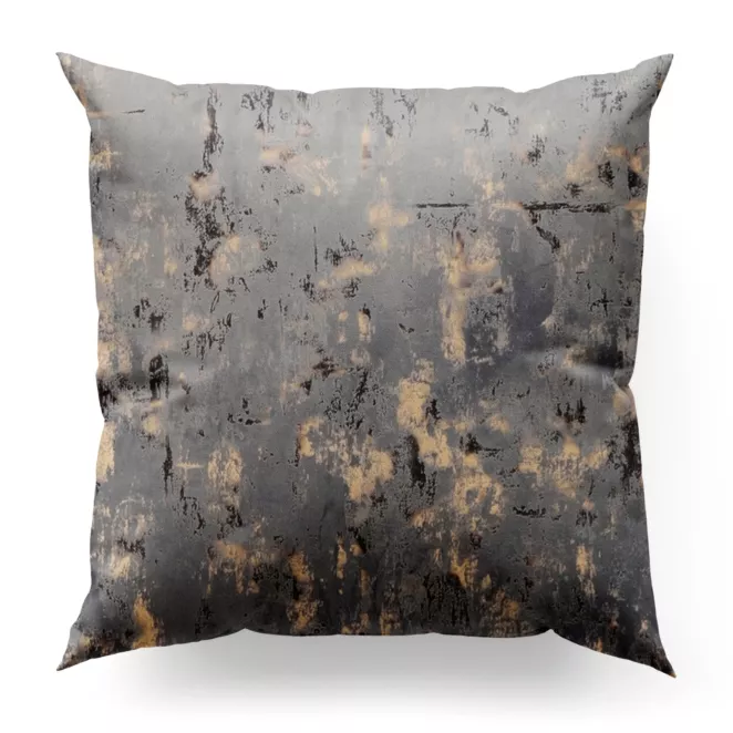 Poszewka szyta popielato złocista z tkaniny welwetowej zdobionej połyskującym drukiem