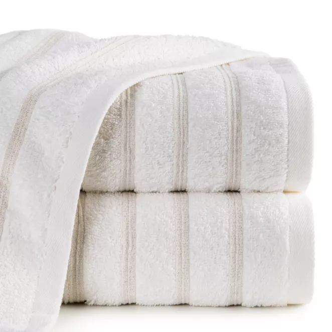 Ręcznik kąpielowy 70x140 cm bawełniany kolor kremowy w błyszczące paseczki AMIRA