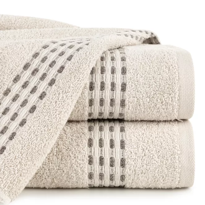 Ręcznik kąpielowy 50x90 cm bawełniany kolor beżowy z przeplataną bordiurą 500 g/m2 RIVA