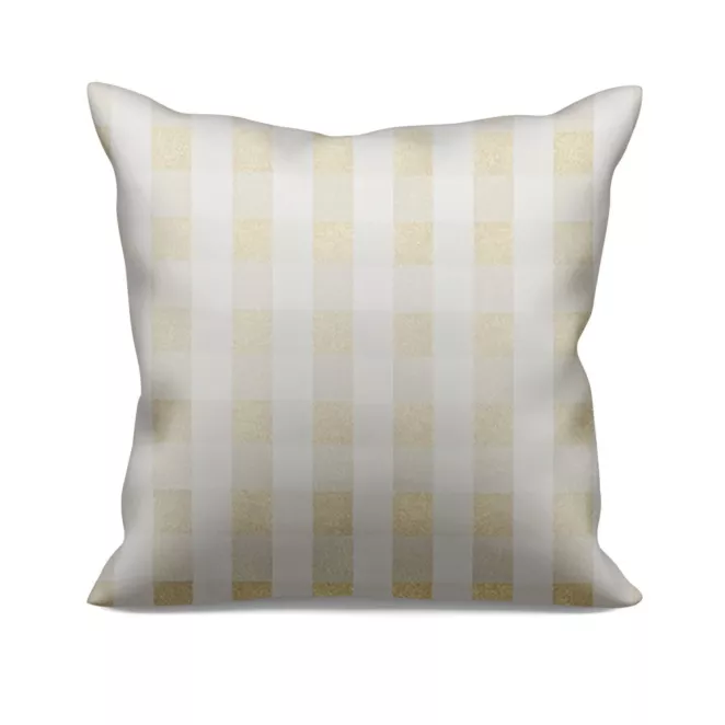 Poszewka szyta kremowo złocista z dwustronnej tkaniny, deseń w kratę z dodatkiem złotej nici