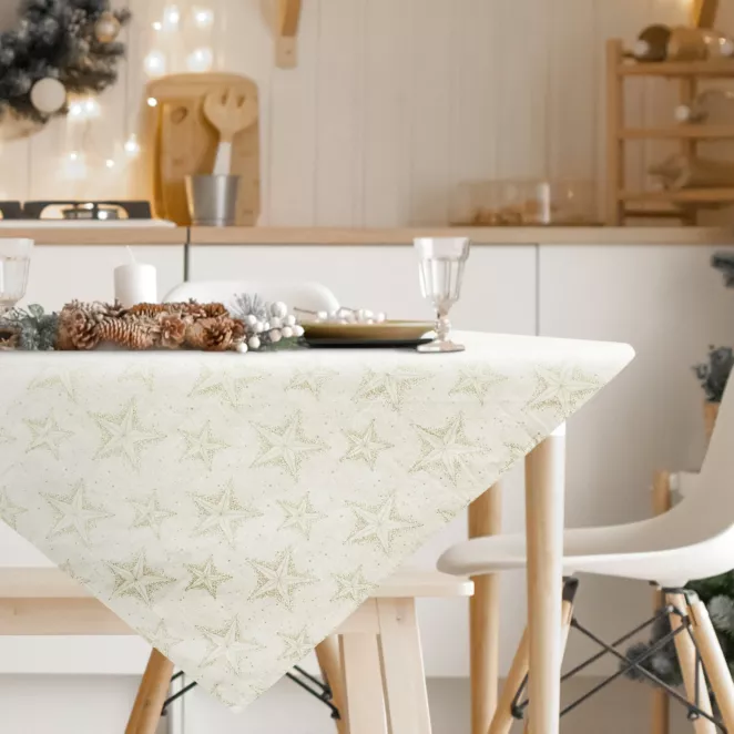 Obrus świąteczny WINTER z bawełnianej tkaniny zdobiony subtelnym wzorem gwiazdek