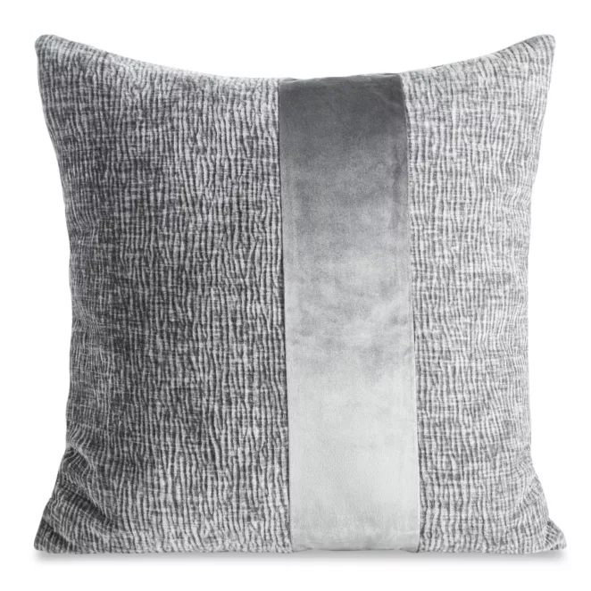 Poszewka na poduszkę 45x45 cm stalowa szenilowa zdobiona pasem z welwetu CARLA 03