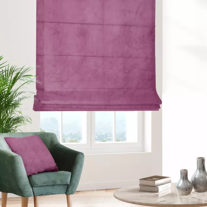 Roleta rzymska WALDO amarantowa ze szlachetnej grubej tkaniny welwetowej o gramaturze 400g/m2