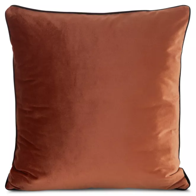 Poszewka na poduszkę 60x60 cm welwetowa, ceglasta o delikatnym połysku z ozdobną lamówką GAJA 2