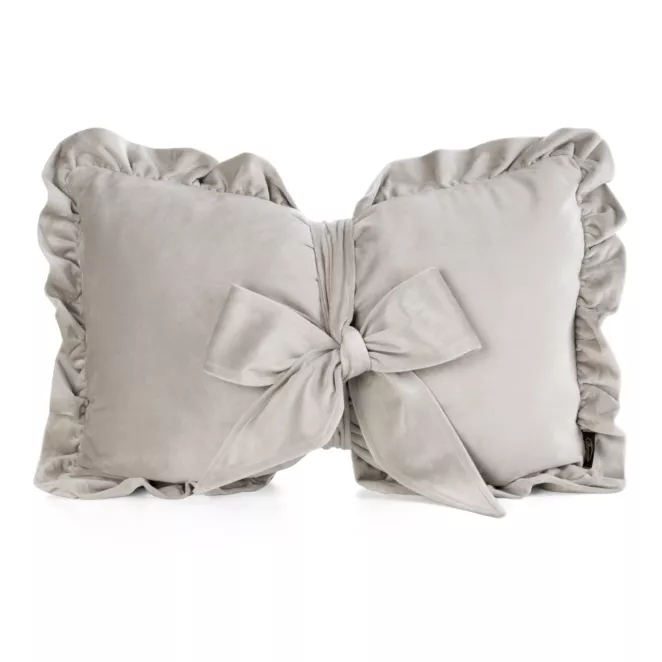 Poduszka kokarda dekoracyjna 35x55 cm welwetowa kolor beżowy z ozdobną falbanką - KOKARDA 2