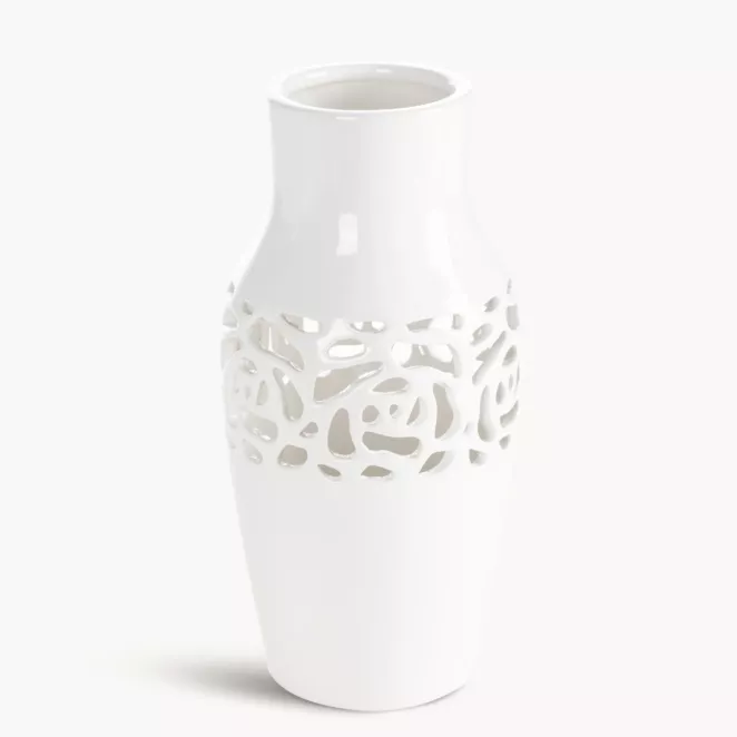Wazon dekoracyjny biały wykończony ażurowym wzorem 12x25 cm CELIA
