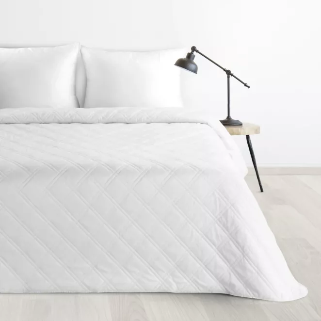 Narzuta welwetowa biała 170x210 cm pikowana metodą hot press wzór geometryczny LUIZ 8 Design 91