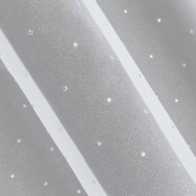 M141/1 Firana szyta na taśmie 5 cm AVILLA biała ekskluzywna zdobiona szerokim pasem błyszczących kryształków Italissima Eva Minge