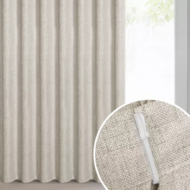 Zasłona beżowa o płóciennym splocie z efektem melanżu 80x270 cm (wymiar podany na gotowo) system flex - JULA