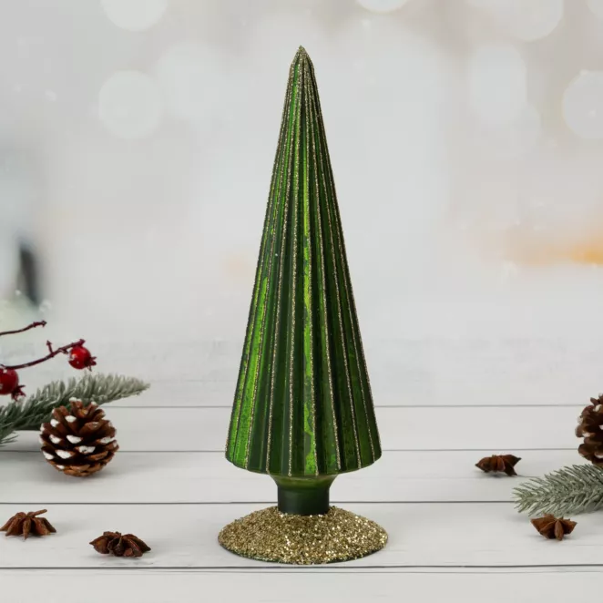 Figurka świąteczna szklana CHOINKA zdobiona błyszczącym brokatem