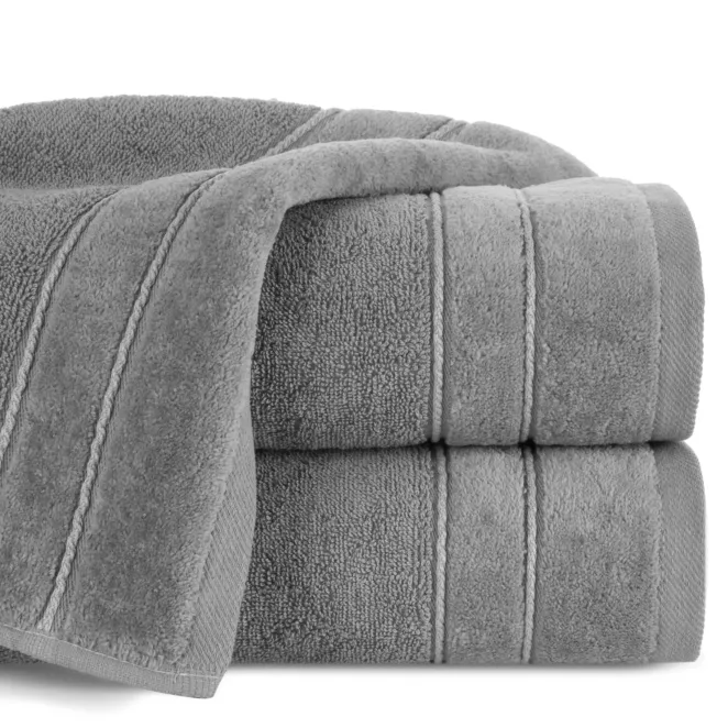 Ręcznik kąpielowy 50x90 cm bawełniany kolor stalowy z kontrastującymi paseczkami 500 g/m2 SIBEL