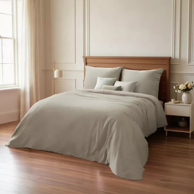 Pościel 220x200 cm komplet 3 częściowy gładka z makosatyny bawełnianej kolor beżowy DELIA Reina Line
