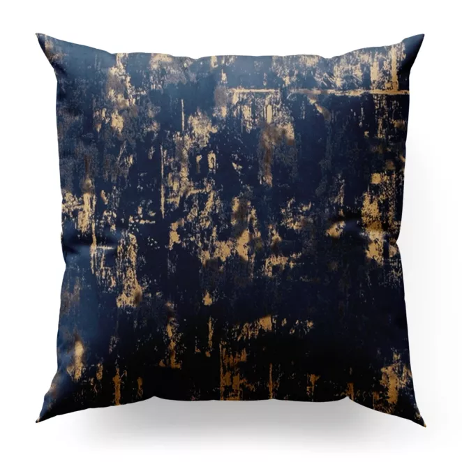 Poszewka szyta granatowo złocista z tkaniny welwetowej zdobionej połyskującym drukiem