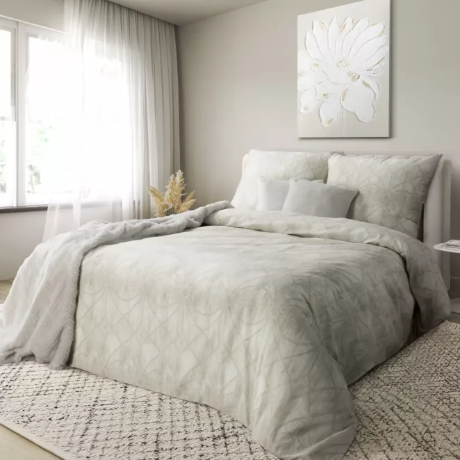 Pościel 140x200 cm bawełna ranforce kolor beżowo, kremowy z geometrycznym wzorem ADELL