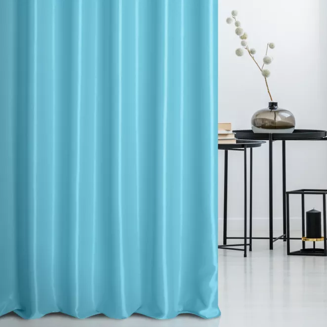 Zasłona szyta na taśmie 5 cm turkusowa z tkaniny trudnopalnej, zaciemniającej, typu blackout