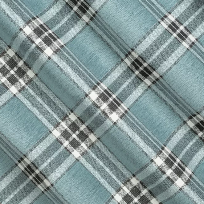 R187/7 Zasłona szyta na taśmie 5 cm miętowo naturalna z grubej, szenilowej tkaniny w elegancką kratę