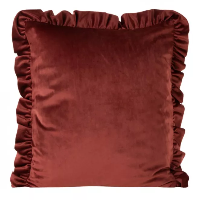 Poszewka na poduszkę 45x45 cm welwetowa, bordowa zdobiona na brzegach falbanami VELVET 25 Eurofirany Premium