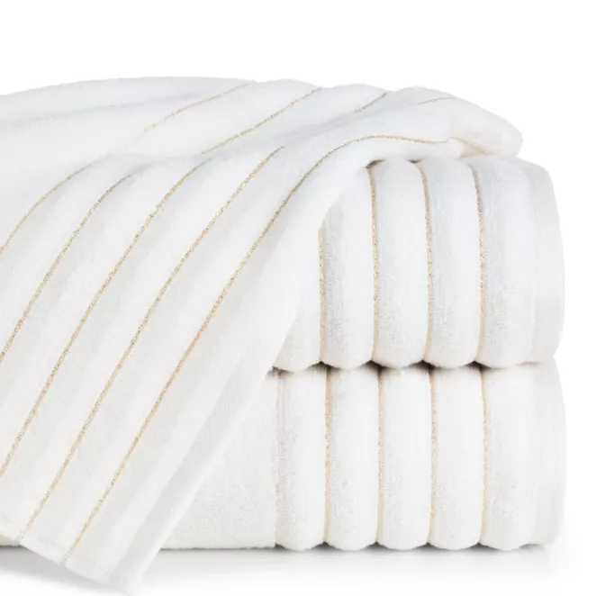 Ręcznik kąpielowy 50x90 cm kolor kremowy zdobiony prążkami z błyszczącej nici 500 g/m2 LUNARI