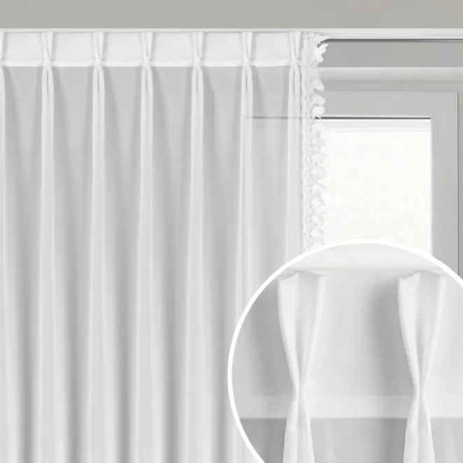 Firana biała z szyfonu zdobiona aplikacją 80x270 cm (wymiar podany na gotowo) system flex - LORETA