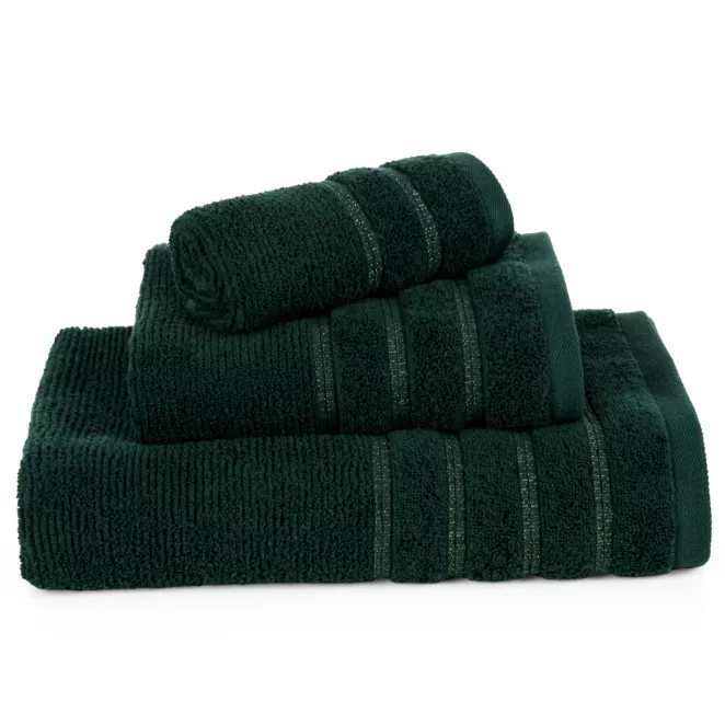 Ręcznik do rąk 30x50 cm bawełniany kolor ciemnozielony w błyszczące paseczki AMIRA