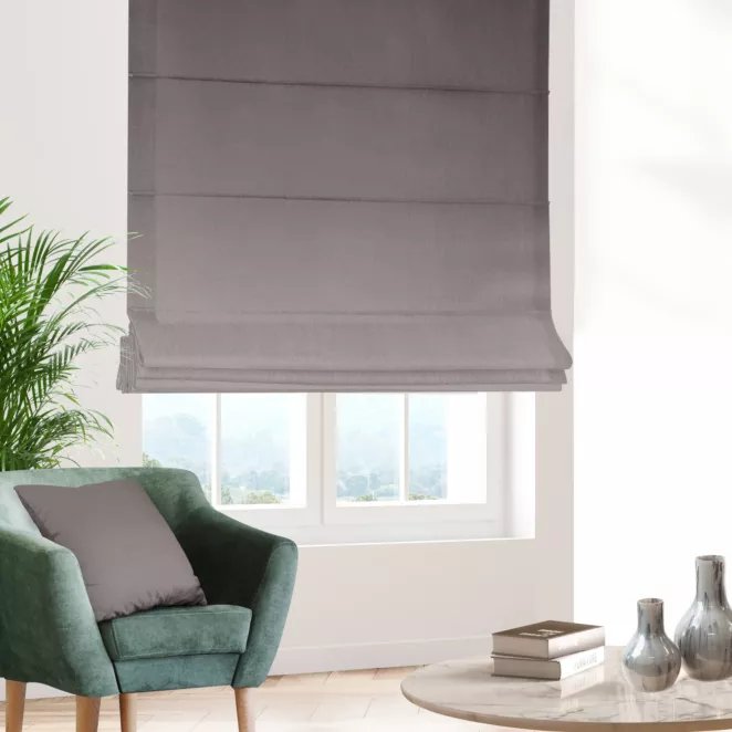 Roleta rzymska srebrna z jednokolorowej gładkiej tkaniny