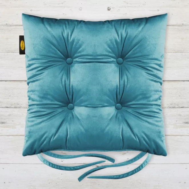 Poduszka na krzesło dwustronna 40 x 40 x 8 cm welwetowa ciemnoturkusowa