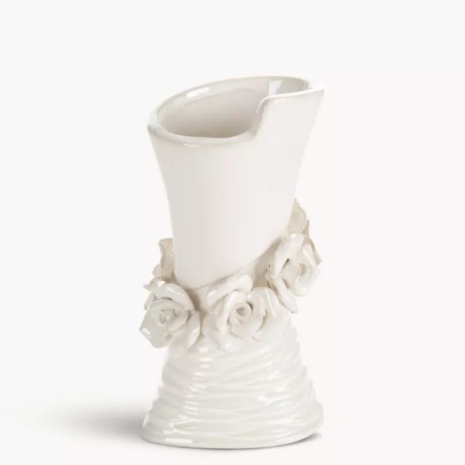 Wazon dekoracyjny kremowy zdobiony kwiatami 3D 10x8x19 cm ELIANA