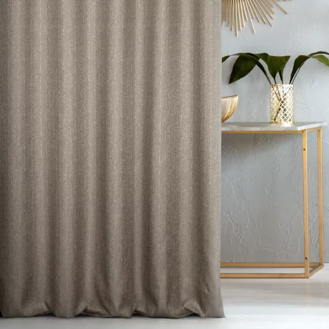 Zasłona szyta na taśmie 5 cm beżowo popielata z eleganckiej tkaniny w nieregularny drobny wzór
